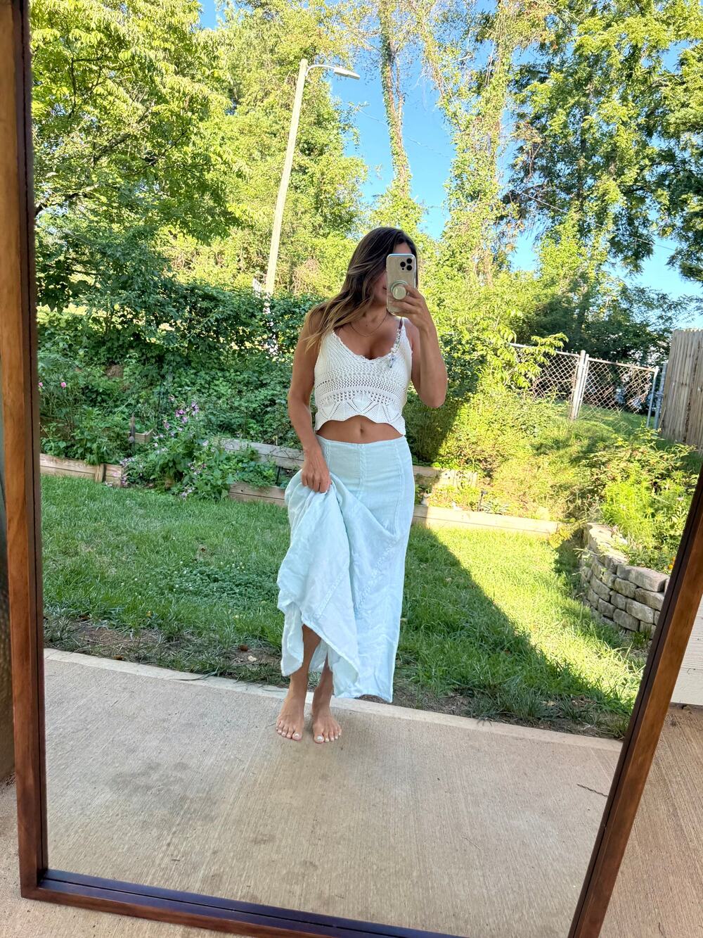 Hand-Dyed GAP Linen Maxi Skirt Seafoam Aqua